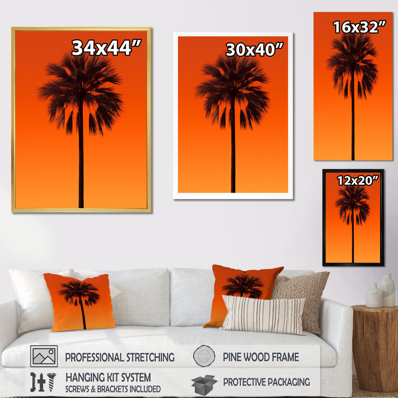 Décoration murale palmier Tangerine Twilight - Palmiers et palmiers, Cadre flottant doré, H 44 po x l 34 po x P 1,5 po