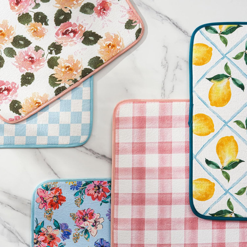 Tapis de séchage à vaisselle imprimé pour comptoir de cuisine, paquet de 2 tapis de séchage réversibles absorbants
