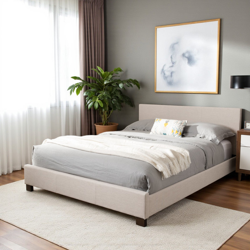 Lit plateforme tapissier moderne Gabby H 33,46 po x l 57,09 po x L 80,51 po Gabby, Double, Beige