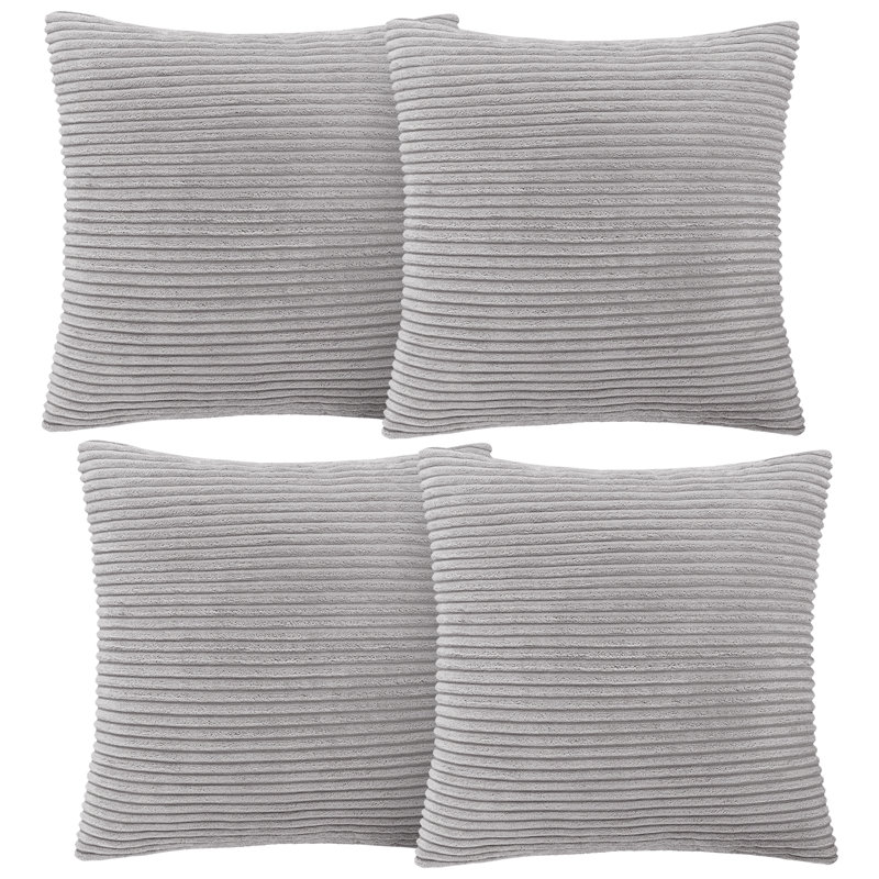 Aspire Homeware Striped Square Velvet Cushion Cover, Silver, Pack of 4