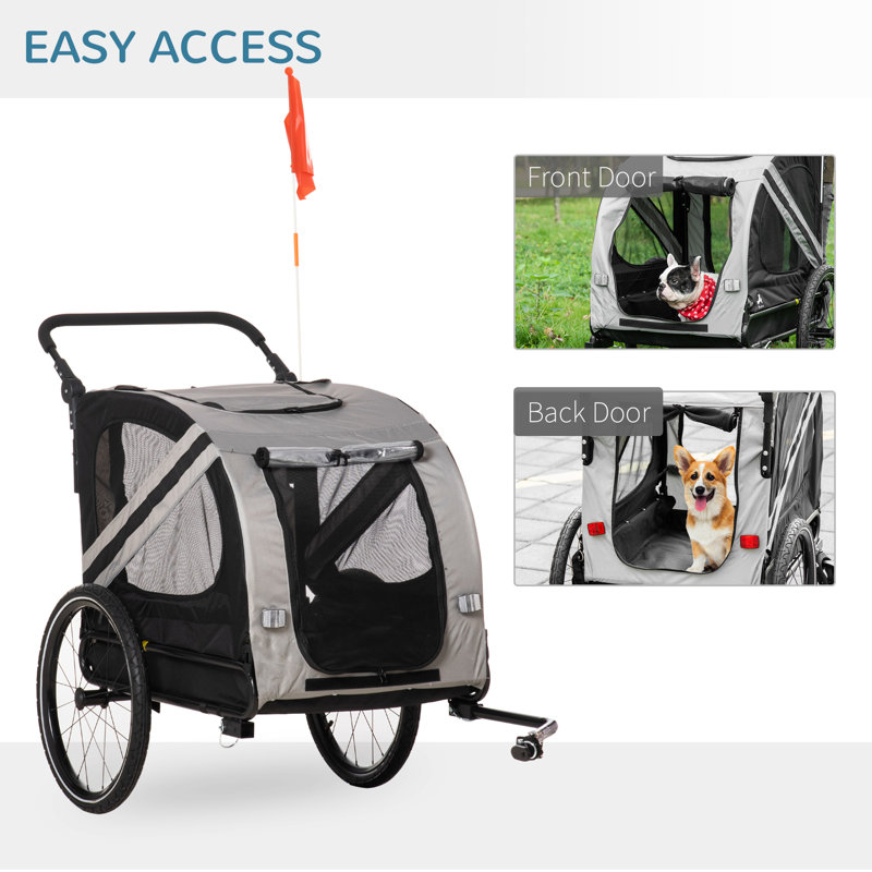 Foldable Pet Jogger Stroller with Detachable Carrier, Gray