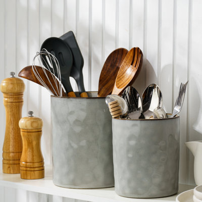 Ocean Utensil Storage Set, Stoneware Utensil Crock (Set of 2)