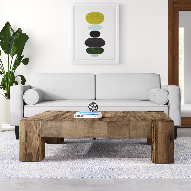 Table basse à 4 pieds Trumann, Bois de chêne patiné rustique