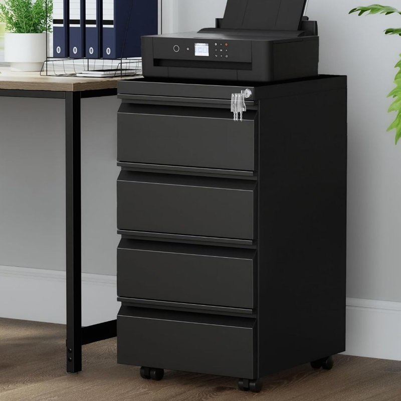 4 Drawers File Cabinet, Metal Filing Cabinet with Lock, for Office, Home Office, Black