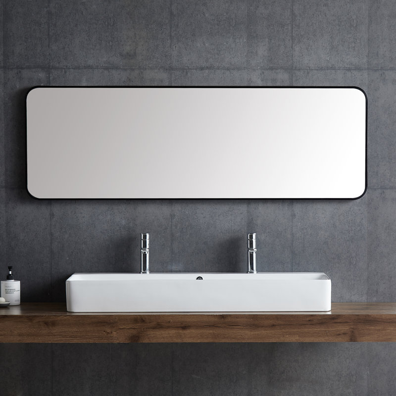 Turner 43" W White Ceramic Rectangular Wall Mount/Vessel Bathroom Sink with Two Faucet Holes