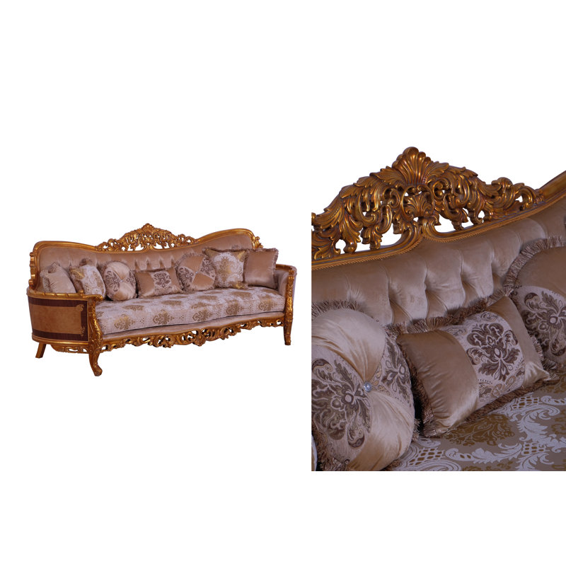 3 Piece Modigliani Sofa Red Gold Fabric, Gold/Beige/Light Brown