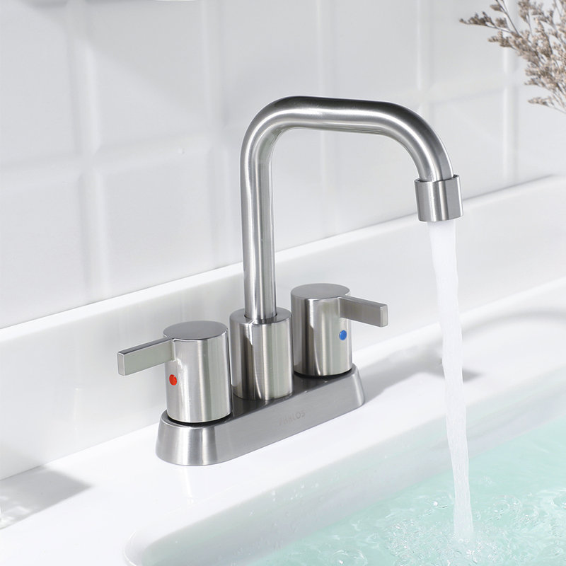 Robinet de salle de bain à 2 poignées avec ensemble de drain Centreset, Nickel brossé
