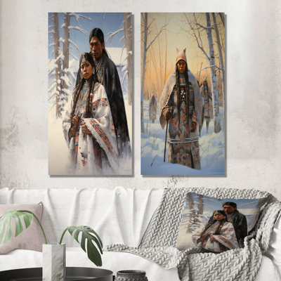 Native Winter Traditional Warrior - Couple, ensemble de 2 reproductions d'art sur toile