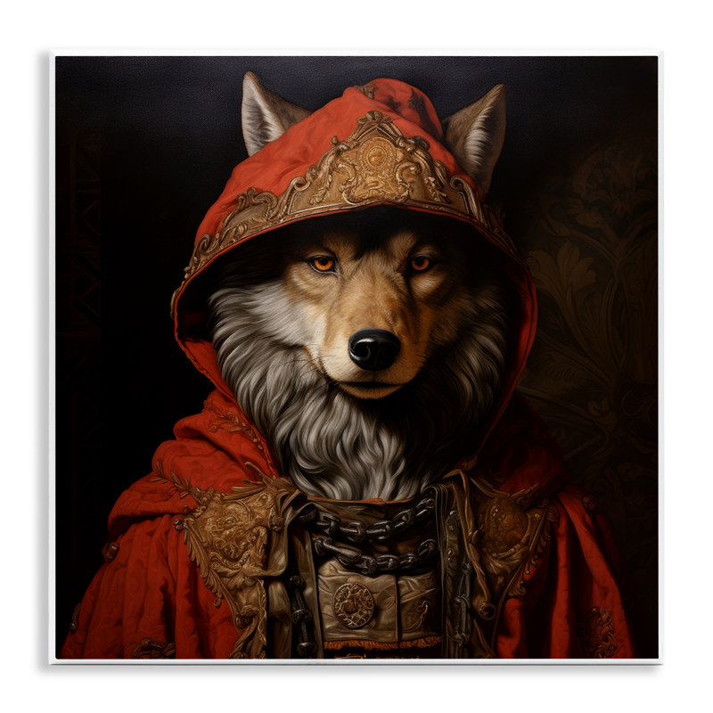 Art mural loup avec cape rouge par Lazar Studio