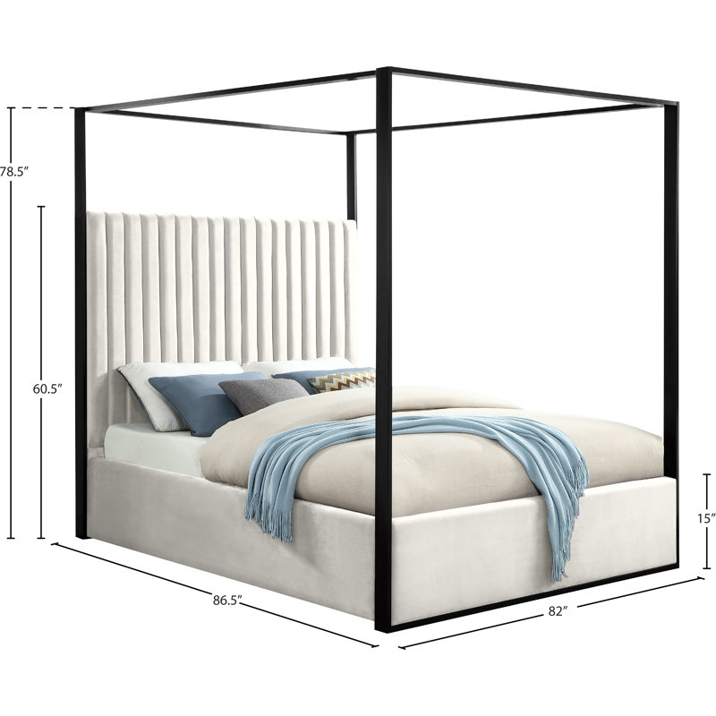 Tessa Upholstered Metal Canopy Bed, King, Cream Velvet