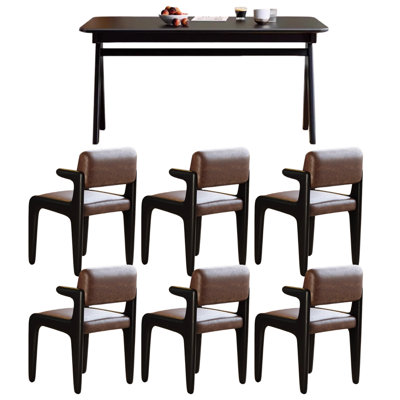Black Retro Design Rectangular Dining Table Set