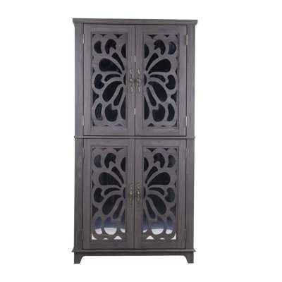 Buffet durable en panneau de fibres à densité moyenne avec 4 portes en miroir en acrylique et des tablettes réglables pour un rangement polyvalent et une présentation élégante