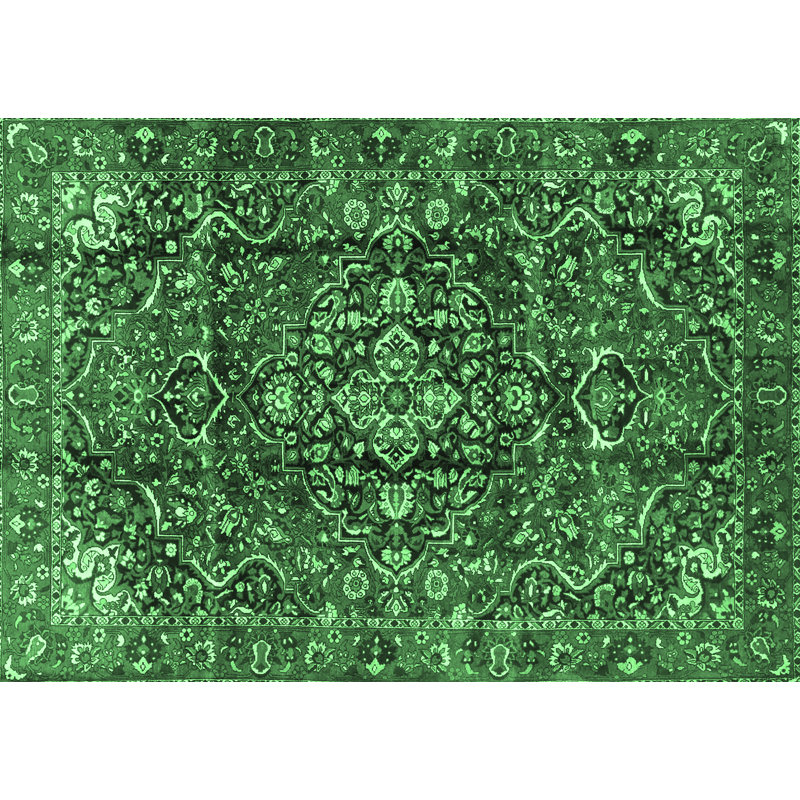 Tapis oriental en laine / polyester tissé à la machine Olender en vert / noir / gris, Rectangle 2 pi x 3 pi