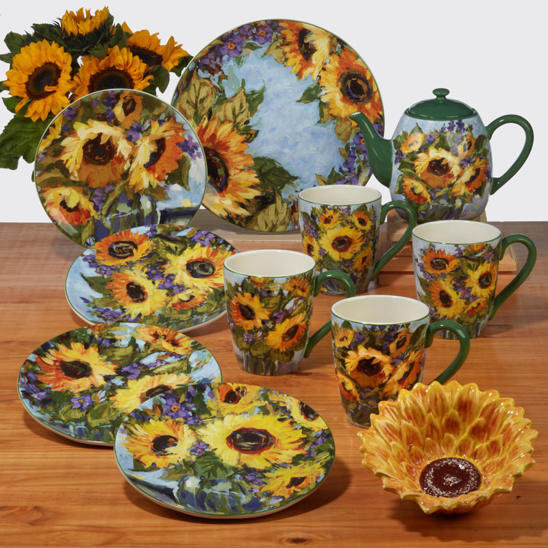 Colorful Ceramic Sunflower Bouquet Mug Set of Four