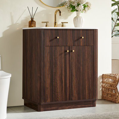 29.9" Modern Fluted Bathroom Vanity, Integrated Ceramic Sink