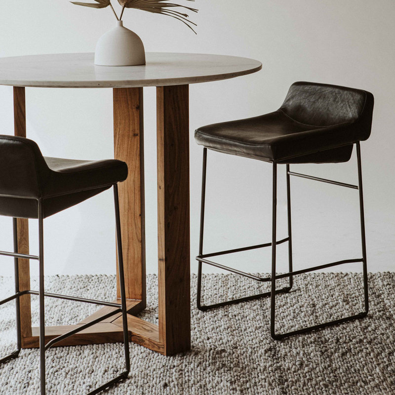 Startlet Bar Stool, Counter Stool (26” Seat Height), Black Genuine Leather