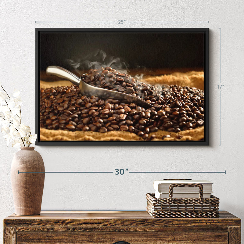 "Art des grains de café torréfiés frais", H 17 po x l 25 po