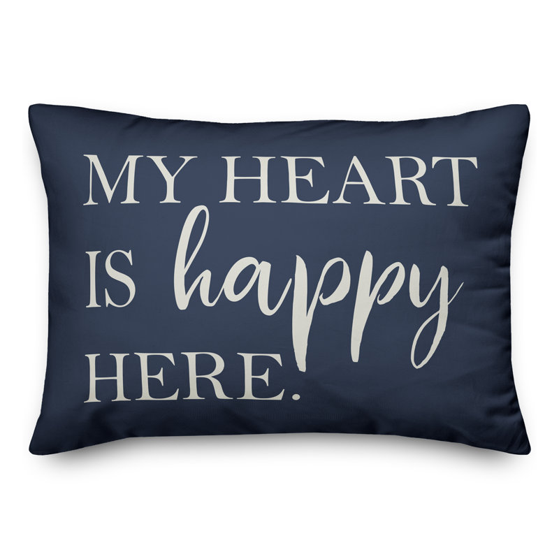 Heart Is Happy Here Outdoor Rectangular Pillow Cover & Insert, Blue