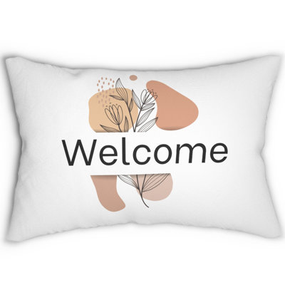 Welcome Calligraphy Decorative Lumbar Pillow / Typography Text Accent Rectangular Cushion for Home Décor
