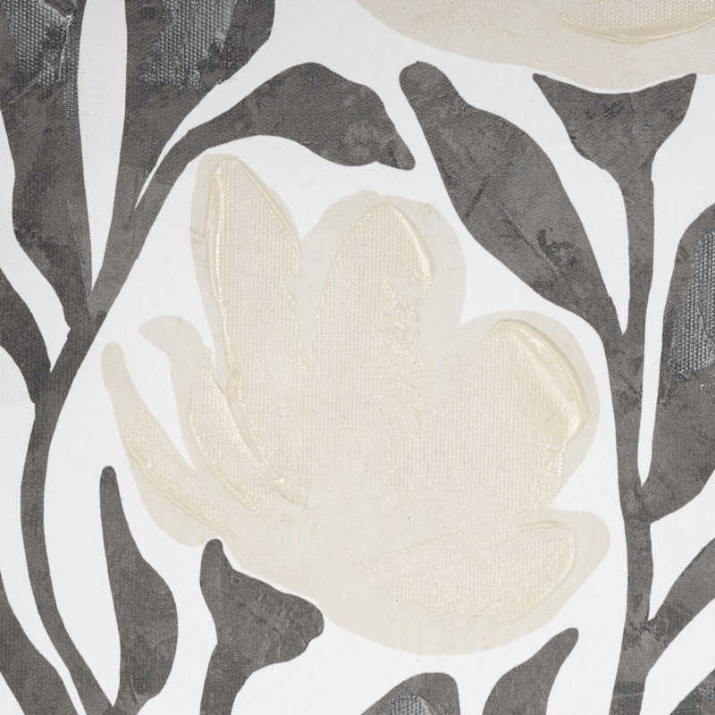 Cole et toile grise, art mural de salon blanc avec tiges et feuilles noires, H 14 po x l 11 po