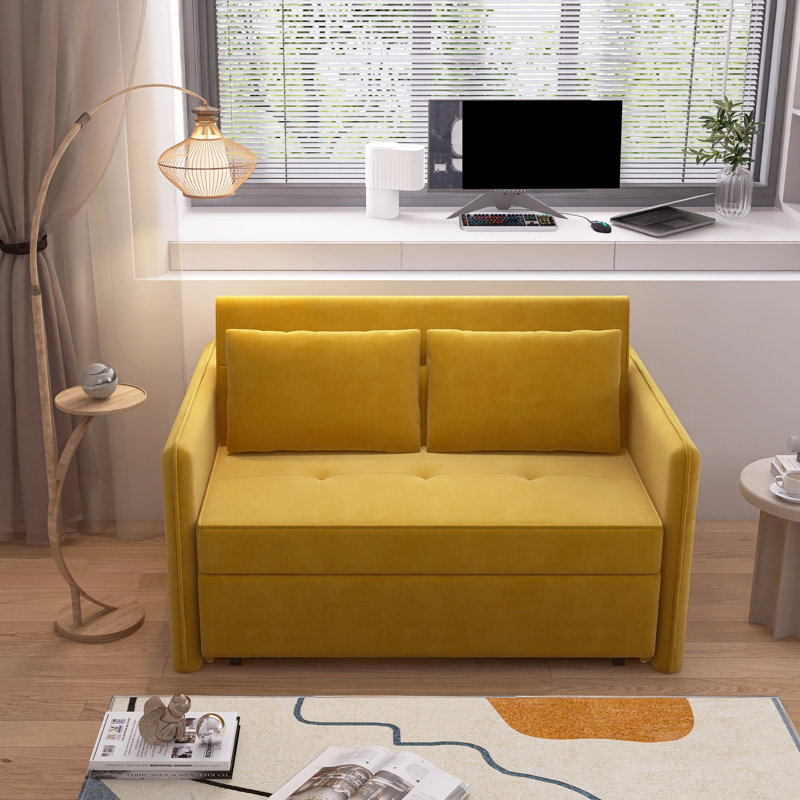 Canapé-lit en chenille 53,5 po avec angles réglables et poches de rangement, Chenille jaune