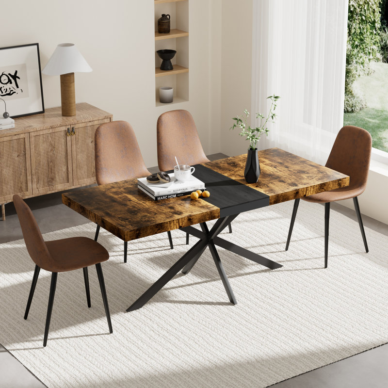 Ensemble de table de salle à manger extensible à piédestal, 5, Brun