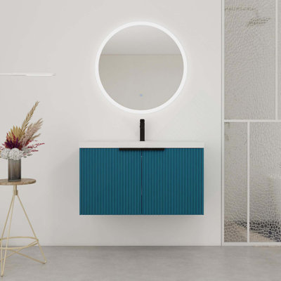 36" Wall Mounted Bathroom Vanity With Resin Sink & 2 Soft-Close Doors (KD-Packing)