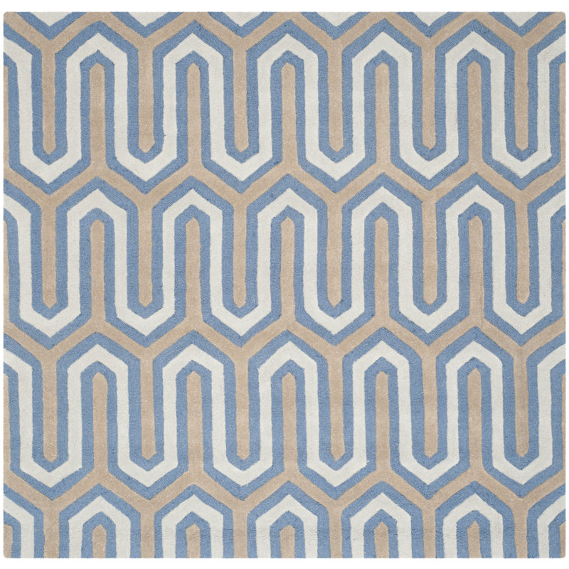 Ellicott Hand Tufted Wool Geometric Rug, Square 6'