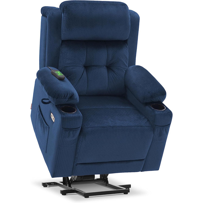 Upholstered Heated Massage Chair, Navy Blue Polyester