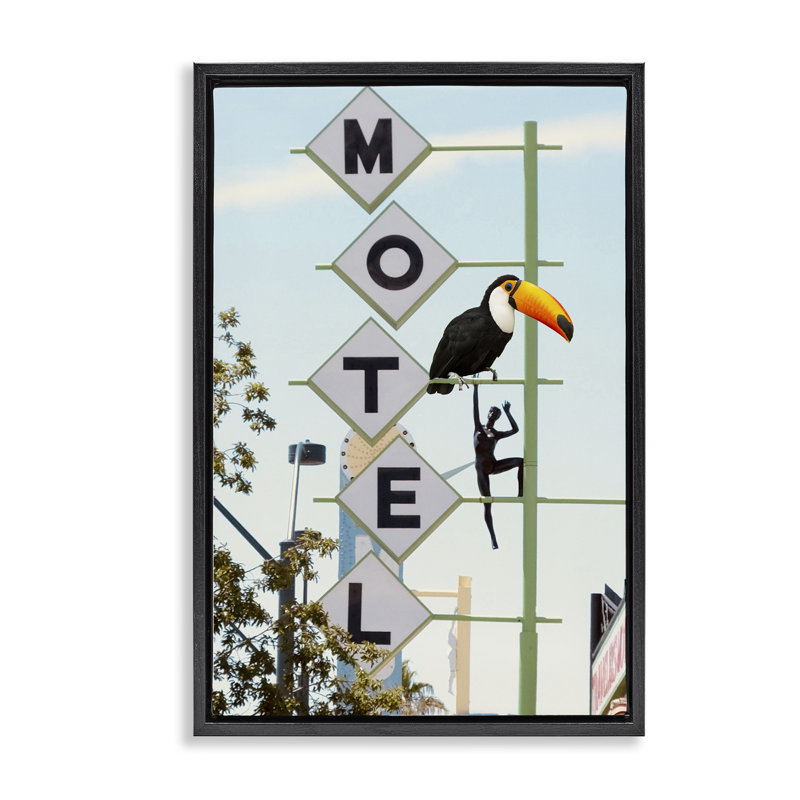 Toucan sur cadre flottant, signée Ashley Singleton, Cadre flottant noir de jais, H 25 po x l 17 po