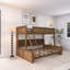Lit superposé simple au-dessus de grand lit brun avec armoires de rangement et ports USB-804523630