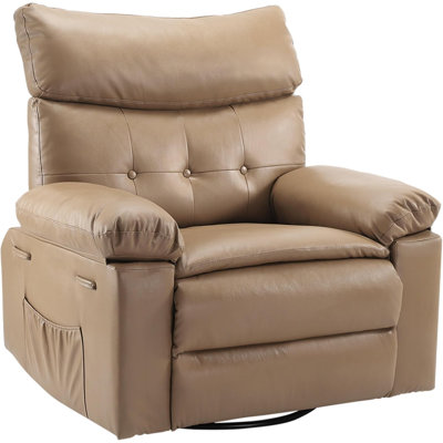 Oversized Wide Recliner Chair, PU Leather Manual Recliner, Overstuffed Arms & Back, Side Pocket, Tan