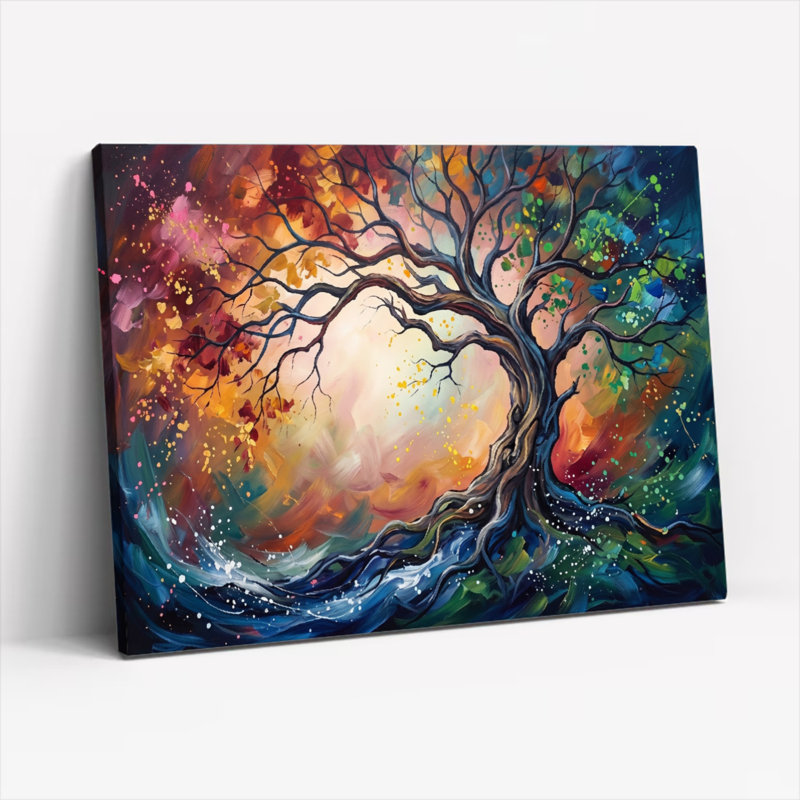 «Gallery Wrap», art mural sur toile pour le salon, la chambre à coucher, le bureau ou le vestibule - décoration murale décorative avec arbre coloré