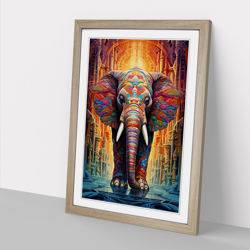 Elephant Futurism Art - Framed Print, Oak, 64cm H x 46cm W x 2cm D