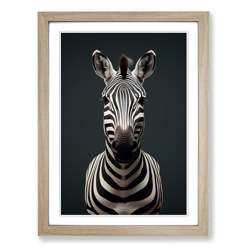 Zebra Minimalism No.3 - Single Picture Frame Print on Wood, 34cm H x 25cm W x 2cm D, Oak