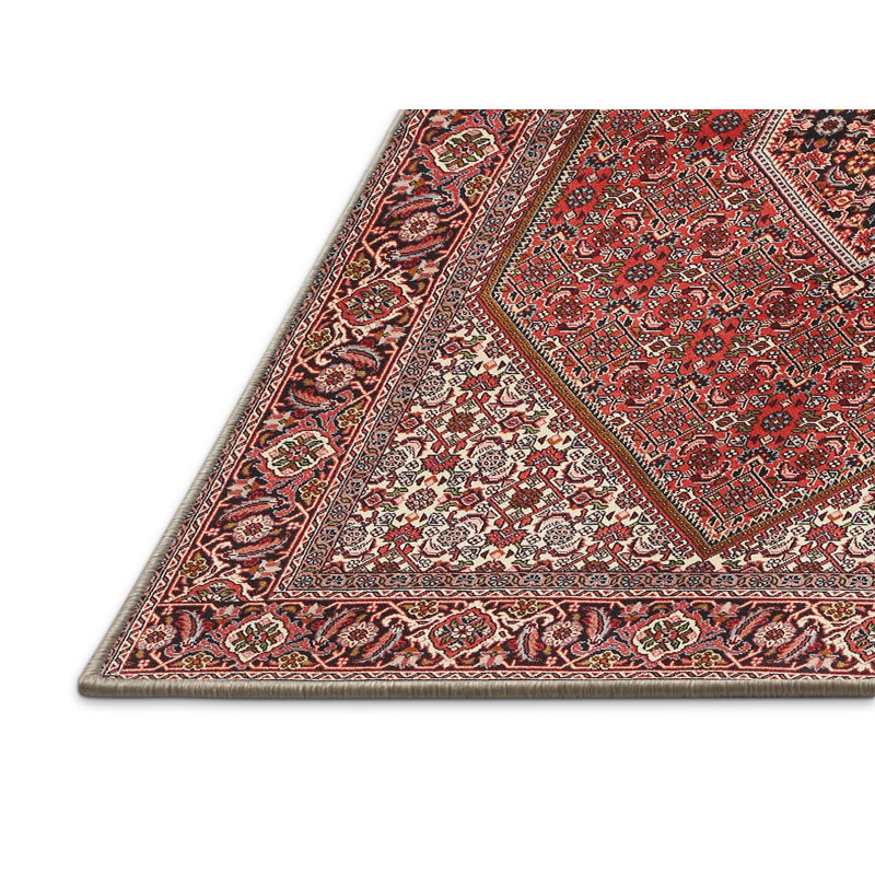 Tapis en laine rouge / beige, Rectangle 7 pi x 10 pi