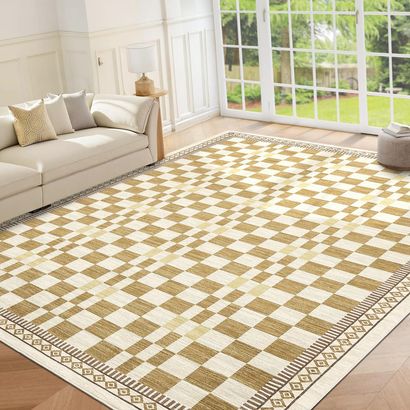 Washable Rugs for Living Room Modern Abstract Checkered Area Rugs Non Slip Carpet Indoor Stain Resistant Carpet for Dining Room Playroom Nursery