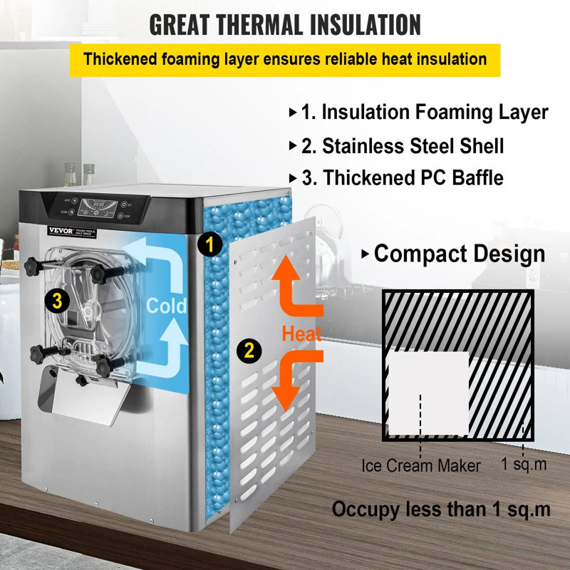 Machine à crème glacée commerciale avec écran DEL et minuterie d'arrêt automatique VEVOR 1400W 20 / 5,3 Gph