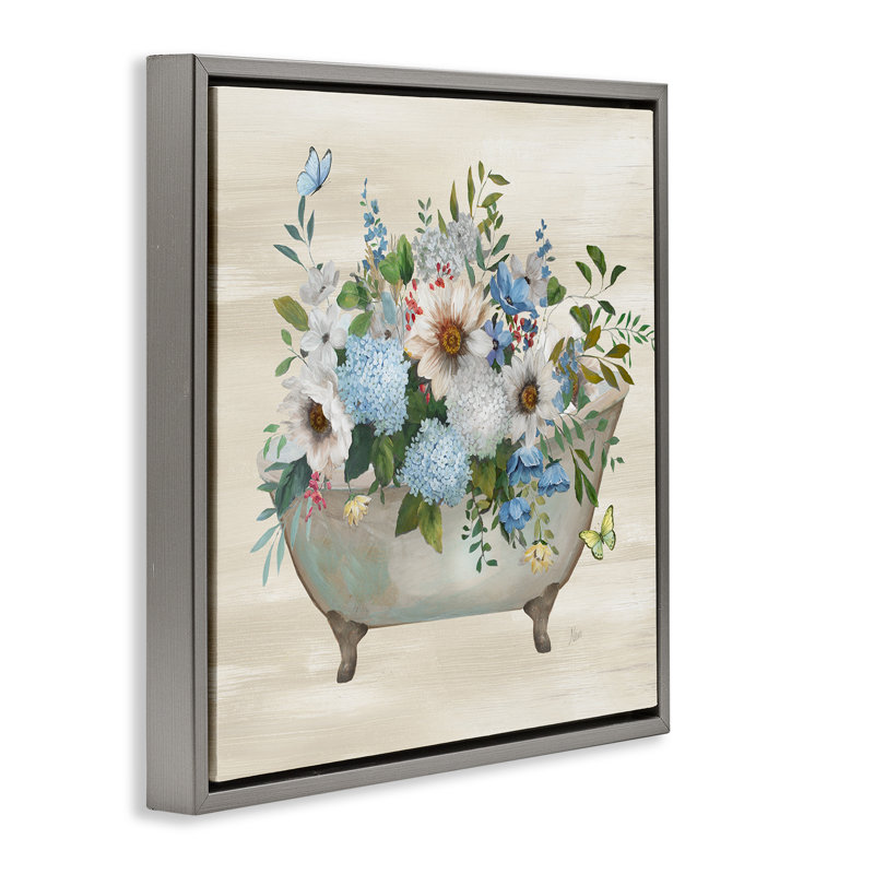 "Floral Bouquet Bath", art mural encadré flottant doré par Nan, Cadre flottant gris lustré, H 25 po x l 25 po