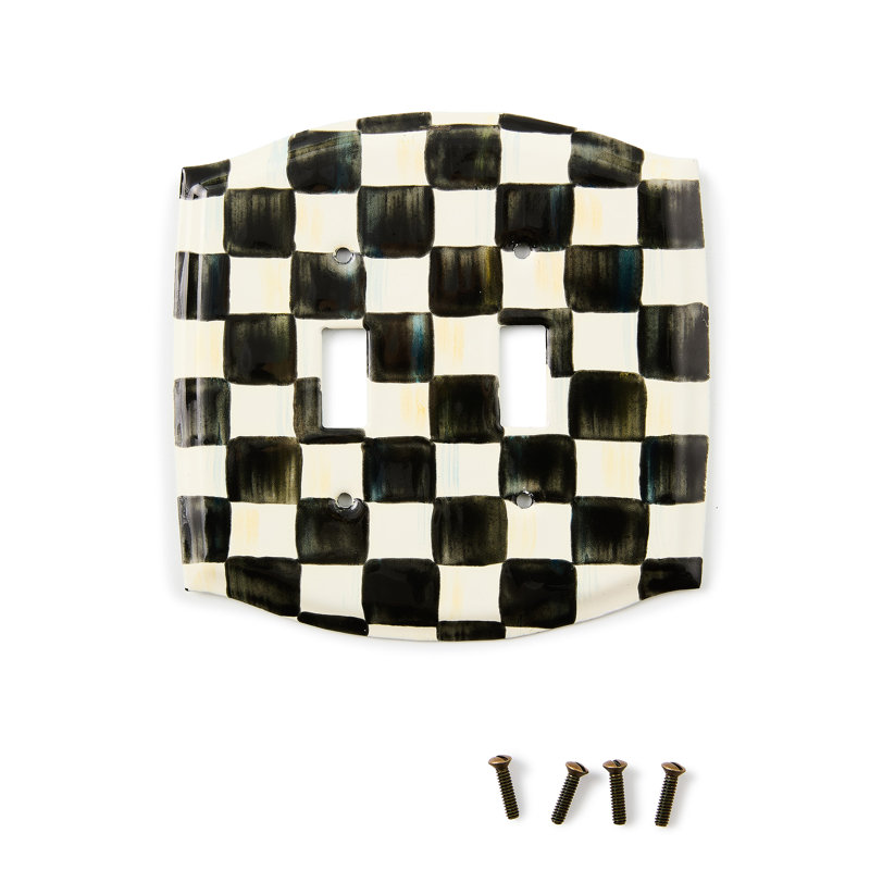 Check Double Toggle Switch Plate, Black