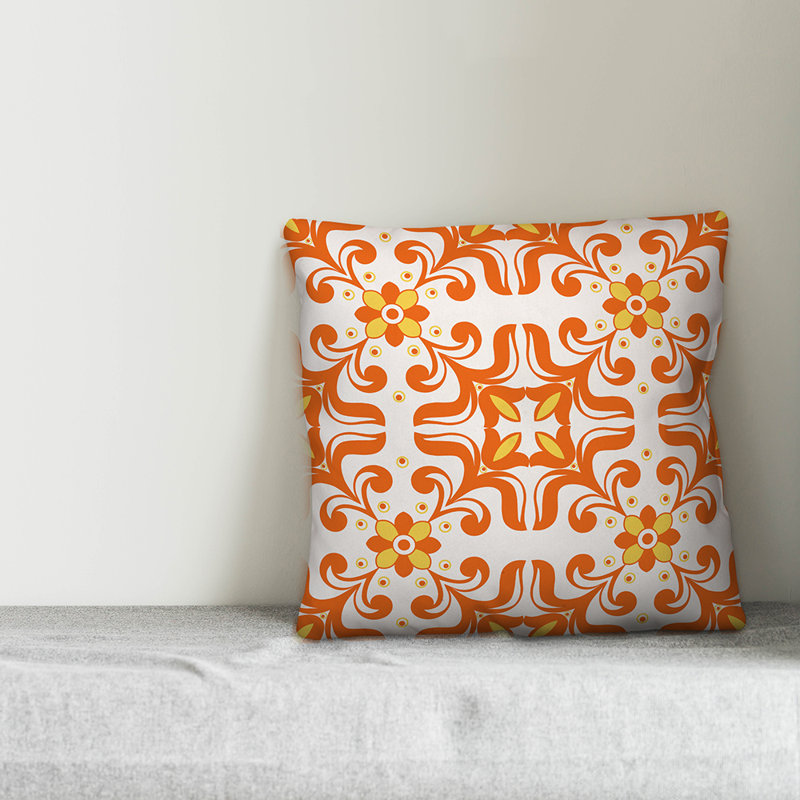  Coussin décoratif intérieur / extérieur Tile, 18 po x 18 po, Pas de bourre, Blanc / Orange / Jaune