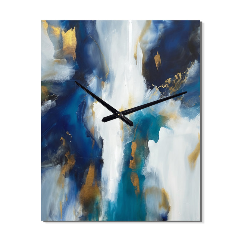 Transcendance abstraite en bleu et or III - Peinture abstraite très grandes horloges murales, Petit