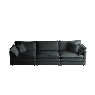 Revêtement en chenille gris 3 pièces de style Mid-Century moderne, structure en bois massif, rembourrage en éponge, canapé confortable pour le salon, base, coussins inclus, zone de confort supérieure