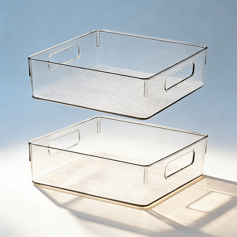 Bacs et organisateurs de rangement en plastique transparent pour la cuisine, le garde-manger, le réfrigérateur, l'armoire et la salle de bain - robustes, empilables et sans BPA