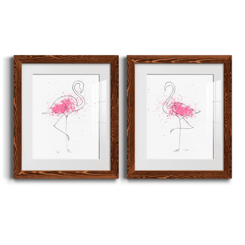 Flamingo Splash I - ensemble de 2 reproductions d'art, H 20 po x l 17 po x P 1 po, Papier avec cadre érable, Blanc