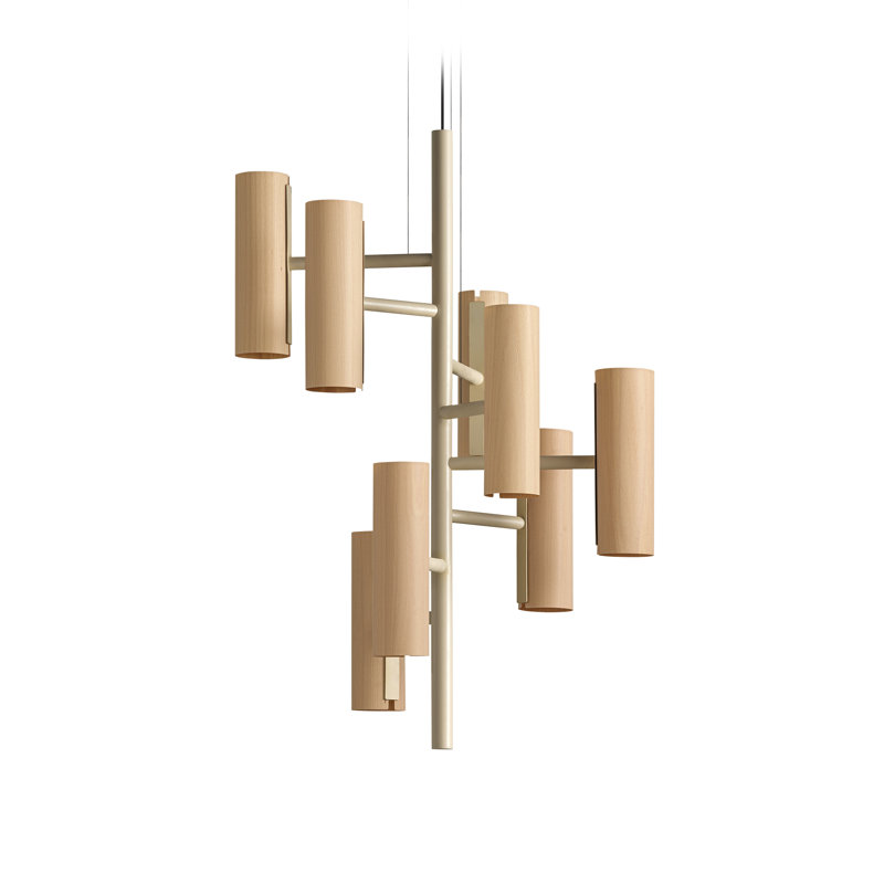 Note 8 - Light LED Chandelier, Gold, Natural Beech