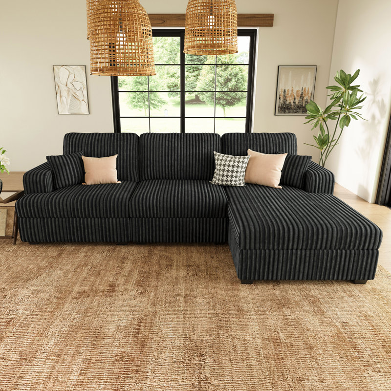  Canapé modulaire en L en velours côtelé Bianca, Velours côtelé gris foncé, Orienté à droite