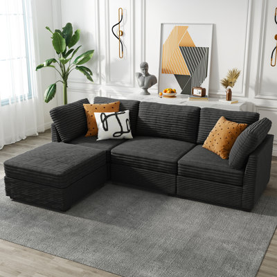 98" Cloud L Shaped Couch For Living Room, Modular Sectional Comfy Couch Set With Movable Ottoman, Modern 4 Seater Couches With Chaise, Comfortable Furniture For Apartment