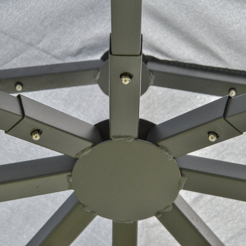 Gray Steel Patio Gazebo with Mesh Curtains and Shelves