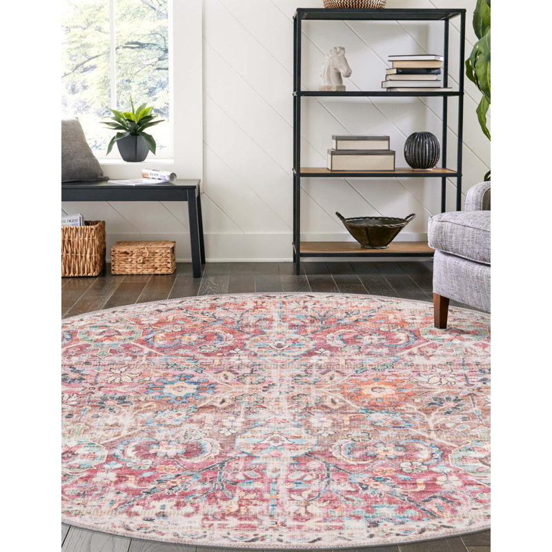 Engelhardt Washable Floral Indoor Rug, Round 7'10"